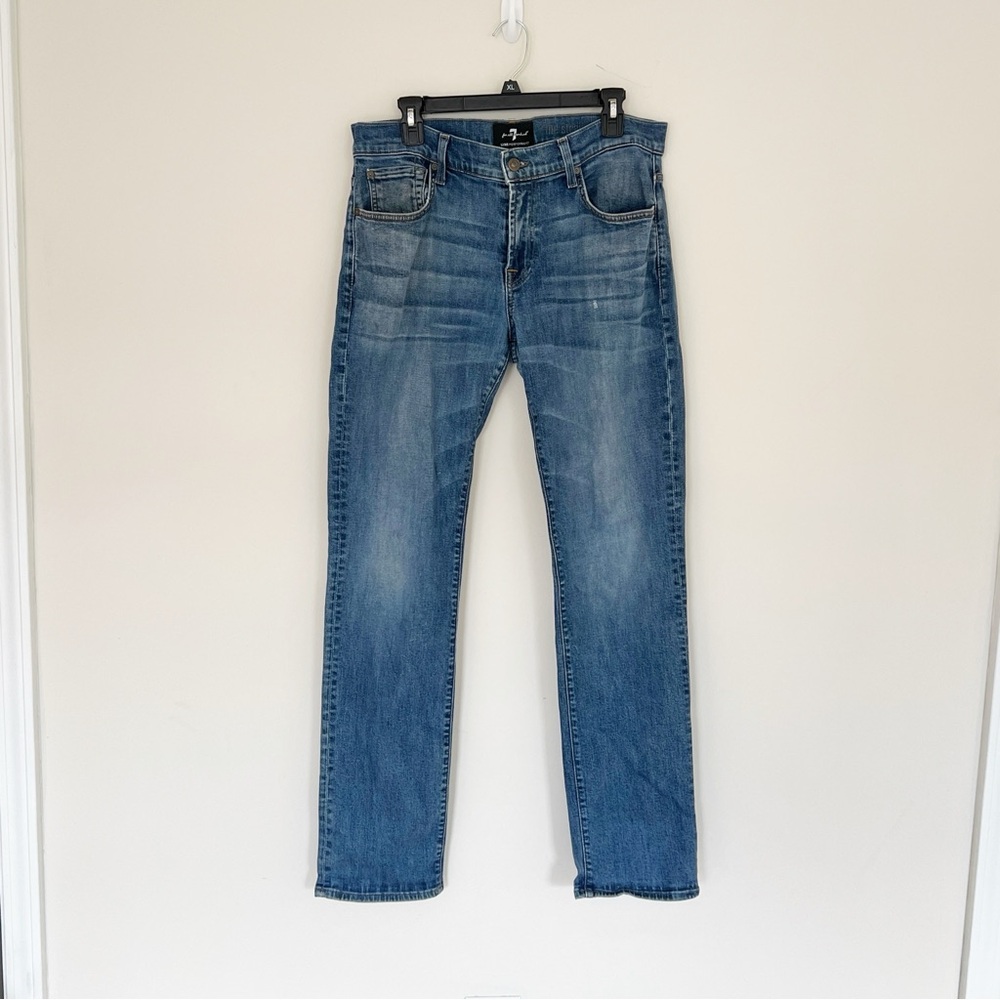7 For All Mankind Luxe Performance Straight Jeans 33 Med Dk Wash